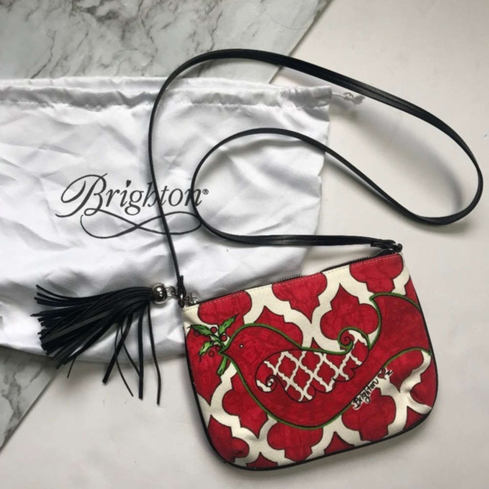 💙💖 Brighton Holiday Holly Leaf Red Bird Canvas Crossbody